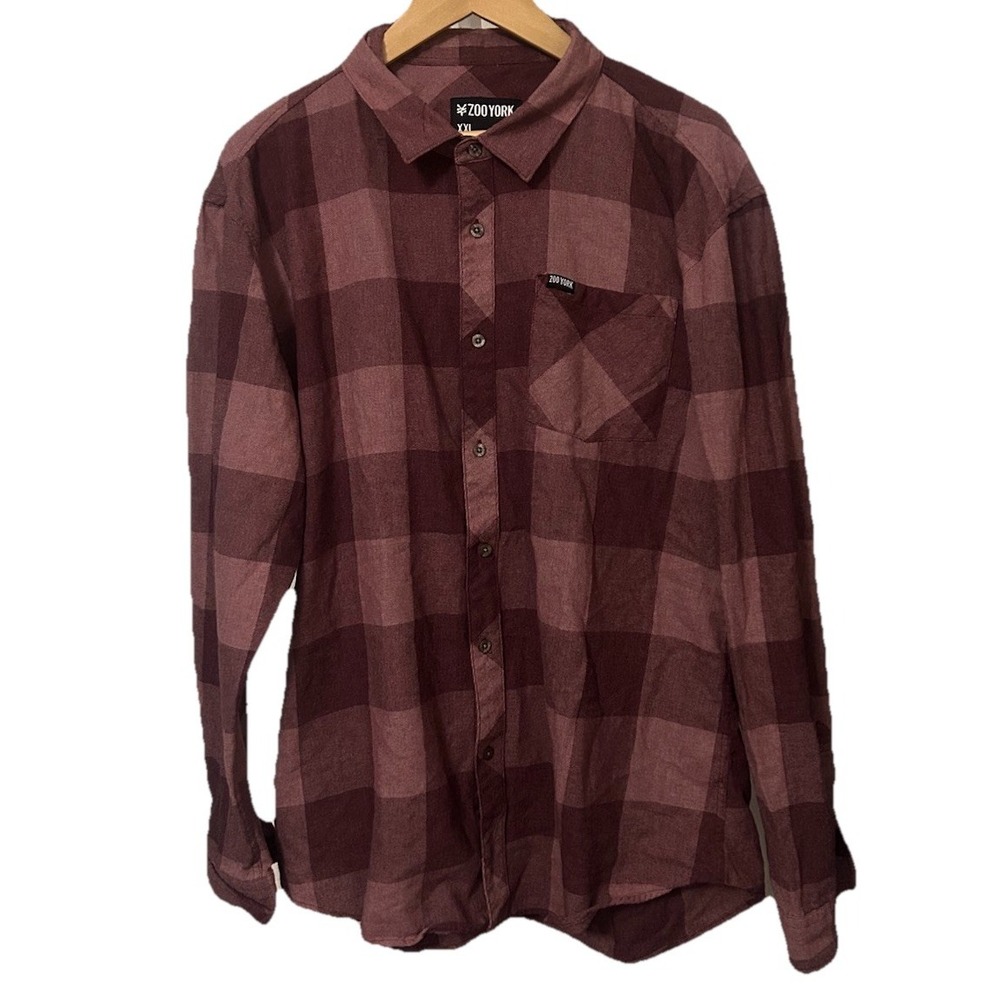 Zoo York Men's XXL Button Down Red Plaid Cotton Shirt Long Sleeve Pocket-00319